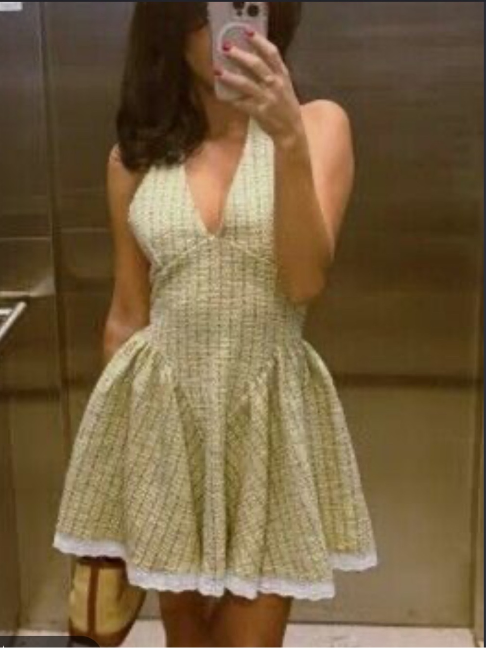ZARA Tweed Halter Mini Dress - Light Green